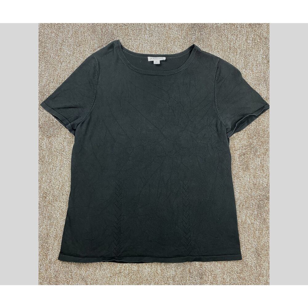 Pendleton Womens XL Silk Blend Short Sleeve Top Shirt Black Crew Neck